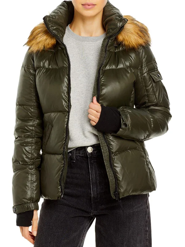 Allie Womens Faux Fur Trim Hooded Puffer Coat