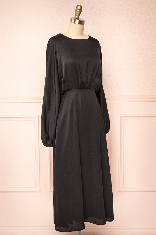 Reneane Black | Long Sleeve Midi A-Line Dress