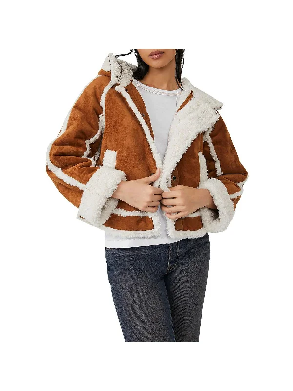 Womens Hooded Cold Weather Faux Fur Coat