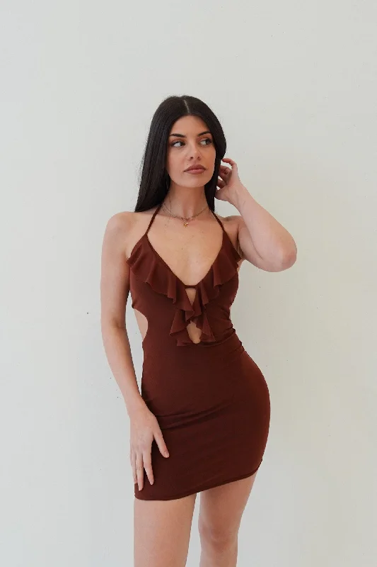 Elsie Mini Dress - Brown