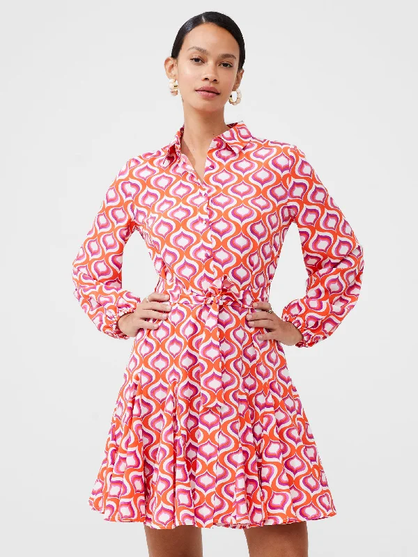 Retro Print Belted Shirt Mini Dress