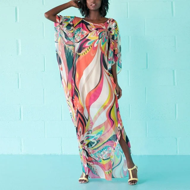 ZANZEA Summer Chiffon Print Bohemian Long Maxi Dress Boho Clothing 2018 Fashion Sexy Sundress Beach Sarongs Oversized Robes